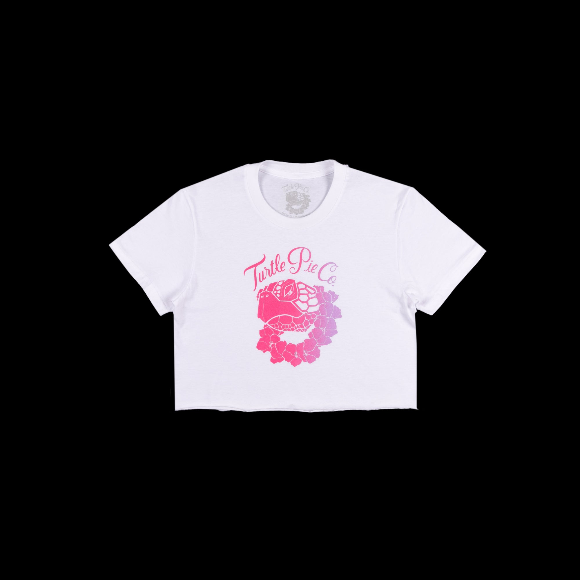 White Crop Tee with Pink Logo